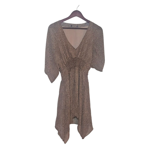 Women's Beige Black Leopard Print High Low Dress - Picture 3 of 10